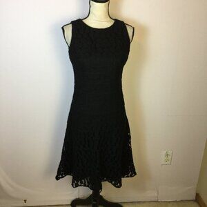 Anne Klein Flare Dress Size 2 Womans Black Lace Mesh Sleeveless Drop Waist Lined